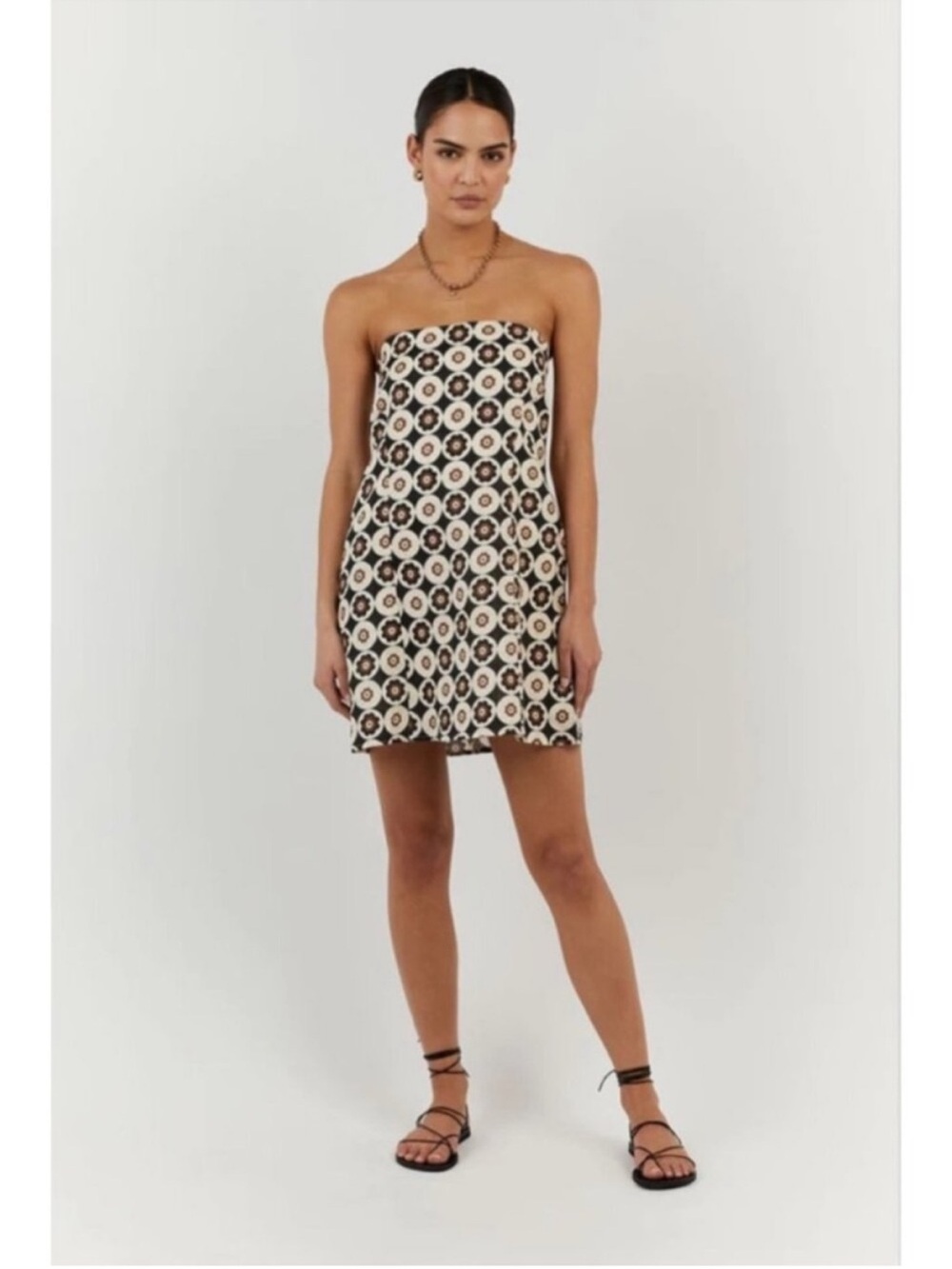DISSH Dixon Black Floral Linen Strapless Mini Dress Size 2